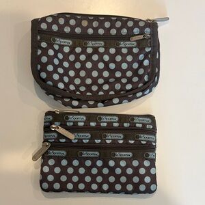 LeSportsac Brown and Blue Polka Dot Pouch Duo